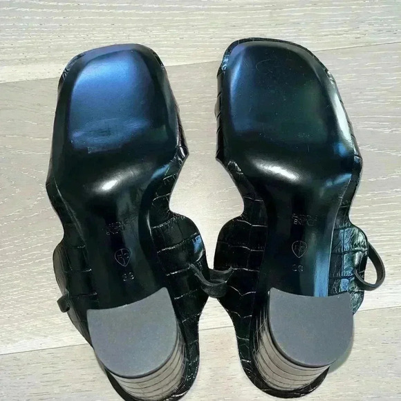 Rachel Comey Reign Sandal 39 Black Croc Leather Heeled Strappy Open Toe - Picture 8 of 10